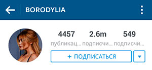 Profilul lui Ksenia Borodina pe Instagram
