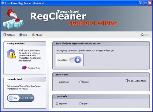 Verificarea registrului cu Regcleaner